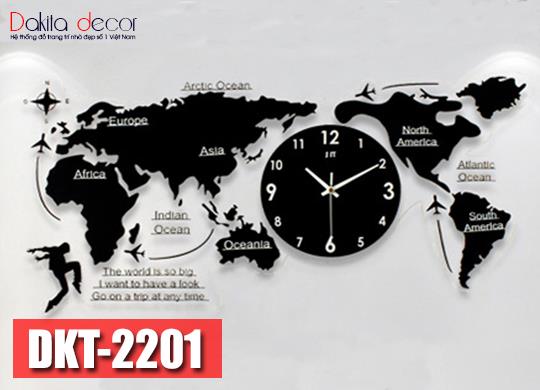 Đồng hồ treo tường trang trí BẢN ĐỒ thế giới DKT2201
